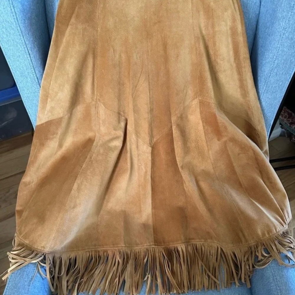 Double D brand suede skirt with fringe.